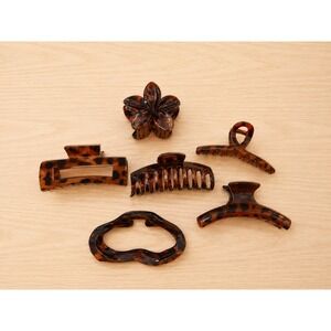 6 Piece Tortoiseshell Hair Claw Clip Set Brown Acrylic Assorted Hair Accessories